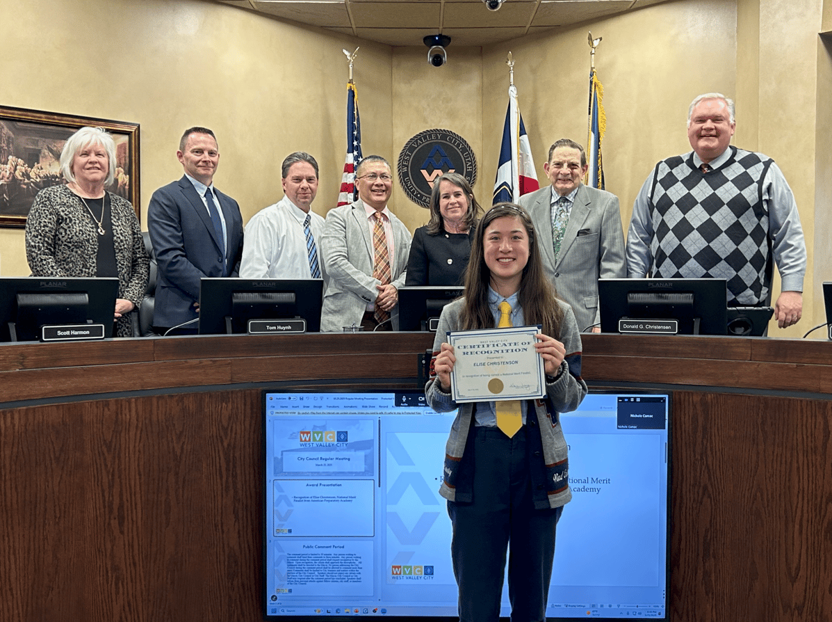 Elise Christenson, APA WV3 Senior receives recognition from West Valley City Council.